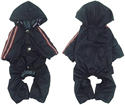 FourlegMate Safe Reflective Strips Large Dog Hooded Raincoat with Four Legs (Navy Blue, S)