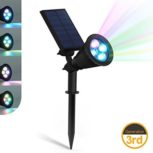 ZEEFO Solarleuchten LED Spot Leuchte Solar Gartenleuchten Außenwandleuchte 180 ° einstellbar Wandleuchte Wasserdicht Sicherheit Nachtlichter für Landschaftsbeleuchtung , Auffahrt, Rasen, Spazierweg, Garten, Terrasse, Ground (Colorful LED)