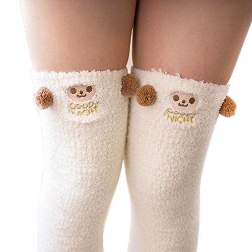 Cute Thigh High Long Striped Socks Coral Fleece Warm Soft Over Knee High Socks,Best Christmas Gift Women's and Girl's (Sheep), Knee-High Socks