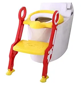 GOCART WITH G LOGO Baby Foldable Potty-Trainer Seat for Toilet Potty Stand with Ladder Step up Training Stool with Non-Slip Steps Ladder Adjustable Foldable for Boys Girls Toddlers Kids (Red)