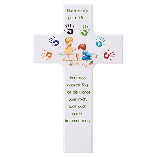 Kinder- Holzkreuz: "Gott beschütze mich" 15 cm, weiß