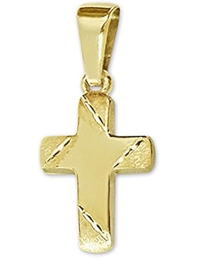CLEVER SCHMUCK Goldener kleiner Anhänger Mini Kreuz 11 x 8 mm Balkenenden matt diamantiert, innen glänzend 333...