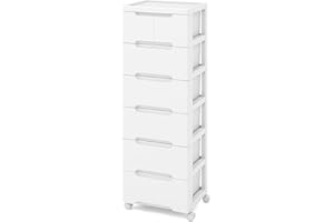 COSTWAY Tour de Rangement Plastique 7 Tiroirs, Chariot Rangement Bureau 4 Roulettes, Meuble Plastique 5 Tiroirs pour Format Papier A4, Documents, Caisson Bureau pour Salle de Bain, Dortoir