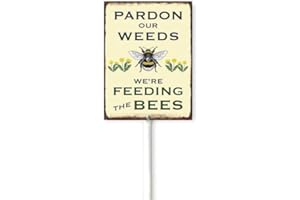GEROCLONUP Yard Signs With Stakes,Pardon Our Weeds We Are Feeding the Bees Save Bees Bumble Bee Dandelion,Sign for House Durable Metal Tin with Stake Yard Sign Decor for Home Yard Sign Door