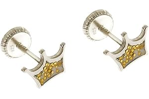 Minoplata Pendientes corona con purpurina dorada de Plata de ley 925 para niñas coquetas