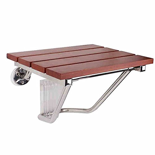 Stabiler Holz-Duschklappsitz für Dusche, Bad oder Sauna – Extrem Rutschfest und sicherer Halt – Besonders strapazierfähiges Holz (Bulletwood) – Edelstahl by DRM