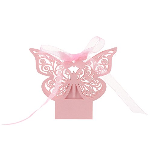 Anself 20St Laserschnitt Schmetterling Hochzeit Geschenkbox DIY Bonbon-Box mit Farbband - 9