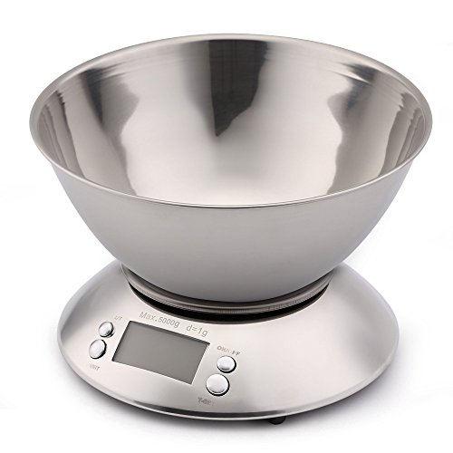 Uten Digitale Edelstahl Küchenwaage bis 5KG Temperatur TIMER LCD Anzeige Waage(INKL. Wiegeschale und 2 x AAA Batterien)