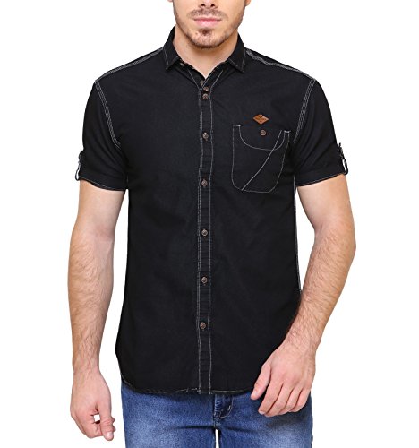Kuons AvenueMen's Solid Slim Fit Shirt (KACLHS1157XXL_Black