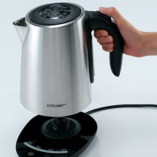 Cloer 4959 Touch-Wasserkocher / 2200 W / Basisstation mit Glasoberfläche / LED-Anzeige und Touchdisplay mit Temperaturregelung ( 40°- 100° C) / 1,7 Liter / mattierter Edelstahlbehälter - 3