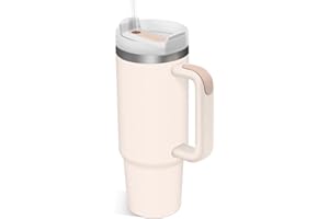 LAUGCIHE 30oz Tumbler with Handle and Straw Lid - Insulated Stainless Steel Water Bottle, Travel Mug, Iced Coffee Cup - Hot and Cold Beverages, Water Cup with Handle (Rose)