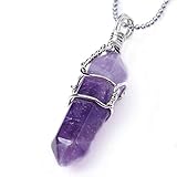 Größe:28*8*8mm JOVIVI Edelstein Schmuck, Damen Wire Wrap Hexagon Säulen Chakra Anhänger Pandent,mit Geschenk Tüte (Lila(Amethyst))