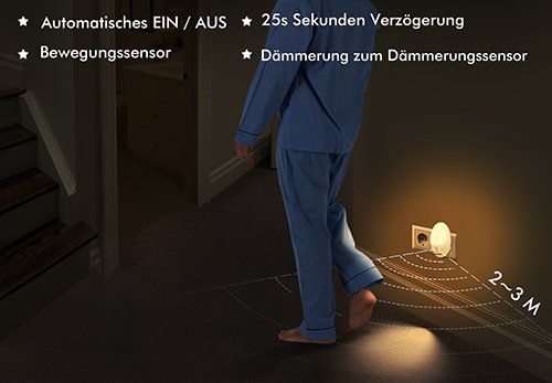 Emotionlite LED Nachtlicht mit Bewegungssensor und Dämmerungssensor Plug in Kinder Nachtlicht Sehr gut für Kinderschlafzimmer Badezimmer Flur Treppenaufgang Korridor Einbauschrank oder ein dunkles Zimmer Warmesweißes 2700K - 4