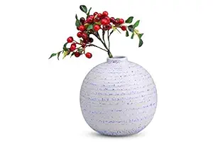 caffeine Ceramic Handmade White Matki Shape Flower vase (Set of 1)