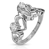Breite: Ca. 0,2cm UrbanBijoux Damen Ring Stahl ZIRKON ENTSPIEGELT Silber Schmetterling UND Herz