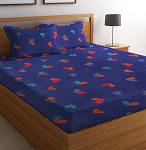 NEW LEAF Glace Cotton 160 TC Kids Printed King Size Double Bed Sheet with 2 Pillow Covers (6X7 feet Bed, Dark Blue Car Bus Jeep Truck)