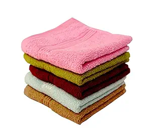 Space Fly SILVERLINE Very Soft Fresh Loom 300 GSM 100% Cotton Face Face Towel, Handkerchiefs (5 Pieces_Multi Color)