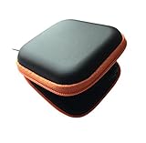 NEW Black Square Hearing Aid Orange Zipped Storage Hard Carry Case Holder