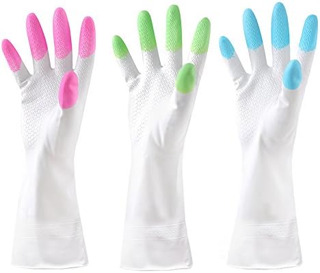 3 Pairs Dishwashing Gloves Long Cuff Waterstop Reusable Kitchen Household Rubber Gloves for Laundry Cleaning
