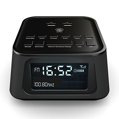 Madingley Hall Bedside FM Radio Alarm Clock - 2 USB Charging Ports - Mains Powered (White) - Image 4