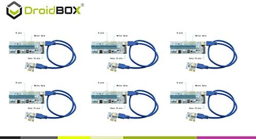 [UPDATED-High Quality Components] DroidBOX PCI-E V008S BLUE Extender Cable USB 3.0 Converter 4PIN 6PIN SATA PCI Express PCI-E 1X to 16X Riser Card 60CM For Bitcoin BTC Etherium Mining (6 Pieces)