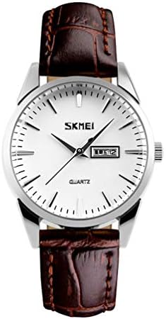 SSQ-CXO Women’s Quartz Watch, Business Fashion Multifunction Calendar Silver Alloy Dial Stainless Steel Bottom Cover Brown Leather Strap Waterproof Watch
