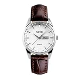 SSQ-CXO Quarzuhr der Frauen, Geschäfts-Mode-Multifunktionskalender-Silberne Legierungs-Vorwahlknopf-Edelstahl-Untere Abdeckung Brown-Lederband-Wasserdichte Uhr