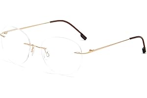MMOWW Circular Gafas de lectura sin Marco Gafas Aleación Titanio Ultraligeras Para Hombres y Mujeres, Gafas de Computadora de Ayuda con lente de Resina (Dorado, +1.5)