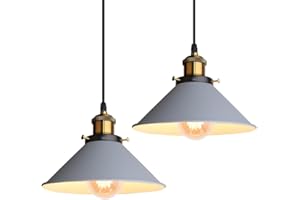 iDEGU Lampa wisząca w stylu retro, 22 cm, vintage, E27, przemysłowy abażur z metalu, lampa sufitowa, lampa wisząca do jadalni, salonu, kuchni, sypialni, restauracji (2 sztuki, szara)