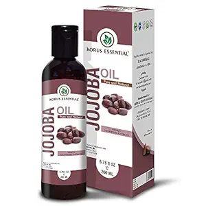 Korus Essential 100% Pure & Natural Cold Pressed Jojoba Oil, 200ml | For Balancing Oily Skin, Natural Makeup Remover, Hair Vitalizer, Natural Lip Balm