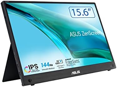 ASUS ZenScreen MB16AHG Monitor Portatile 16” pollici (15,6), FHD (1920 x 1080), IPS 144Hz, USB-C, Mini-HDMI, Freesync Premium, attacco per treppiede, Filtro Luci Blu, Anti-sfarfallio, Nero