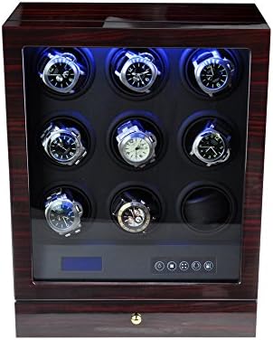 Smart Automatic Watch winder for 4-6-9 wathces, Deluxe reel mechanical winder box, Watch display show case, with LCD touch scrren (9 rotors-Ebony)