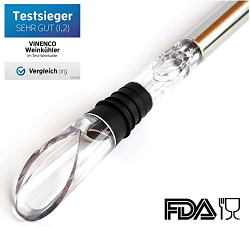 Weinkühler von VINENCO + Folienschneider, Edelstahl-Stopper & Aufbewahrungsbeutel – Premium 3-in-1 Flaschenkühler mit Dekantier-Ausgießer und Edelstahl-Kühlstab - 2