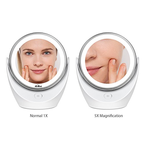 Kealive Kosmetikspiegel 1 X / 5 X Vergrößerung mit LED Beleuchtung Doppelseitiger Schminkspiegel 360° Drehbar für Make up , Rasieren , Reisen - 4