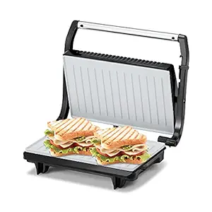 KENT 16025 Sandwich Grill 700W | Non-Toxic Ceramic Coating | Automatic Temperature Cut-off with LED Indicator | Adjustable Height Control, Metallic Silver, Standardrd