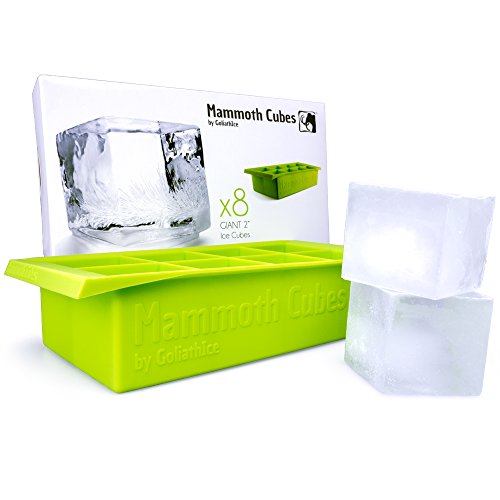 Bandeja Cubitera Grande de Diseño Crea 8 Cubitos de Hielo Mammoth de 2 Pulgadas (5cm). ¡Enfría Bebidas 10 Veces Más Tiempo! Único: Cubos Completamente Cuadrados, Asas Para Transporte, Borde Anti-Derrames. Cero Olor / Aprobado por la FDA / Silicona de Calidad Alimenticia