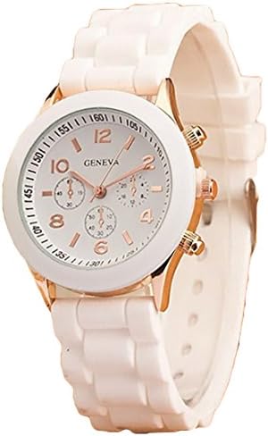 Women Silicone Wrist Watch Alloy Case Quartz Movement Girls Fashion Macaron Colorful Jelly Bracelets Watches (White)