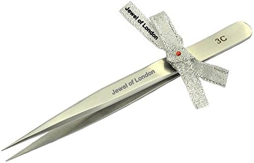 Jewel of London Stainless Steel Professional Precision Pin-Point Tip Splinter Tweezers (12 cm). Certified High Quality Construction, 3 Years No-Risk Guarantee Plus Jewel of London Cashback Offer