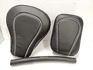 Pure Biking Stylish Black Seat Cover with Back Rest Foam Combo Set for Royal Enfield Classic 350/500cc