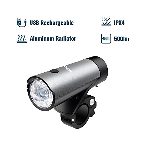 Fahrradlicht,Orinsong LED Fahrradstrahler Set mit 4 Modi, 500 Lumen USB wiederaufladbar Frontlicht 2600mAh Lithium Akku und Rücklicht Fahrrad - 4