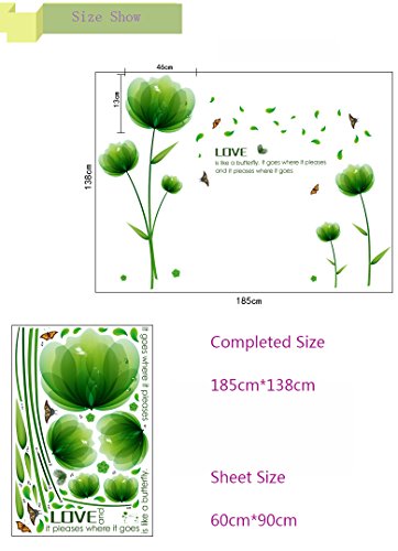 ufengke® Fantasie Grüne Blumen und Definition von Liebe Wandsticker, Wohnzimmer Schlafzimmer Entfernbare Wandtattoos Wandbilder - 5