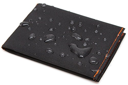 Slim Fold Men's Micro Soft Shell Wallet Closed: 2.8"L x 4"W Black With Orange Stitching