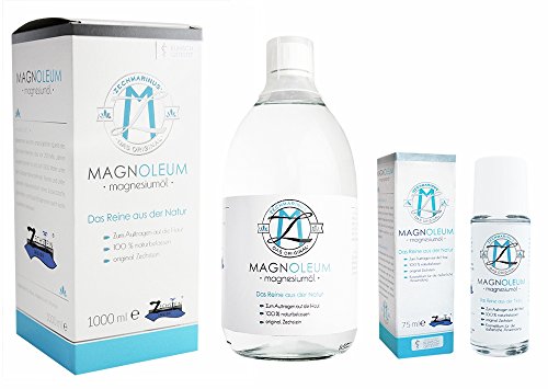 Magnesiumöl Zechstein MAGNOLEUM Set 75 ml Massage-Roller + 1000ml Glas-Flasche zum Nachfüllen der Sole mit Preisvorteil – dermatologisch klinisch getestet – Magnesium Öl – natürliches Magnesium Oil pur – natürliches Magnesiumchlorid Zechstein - 4