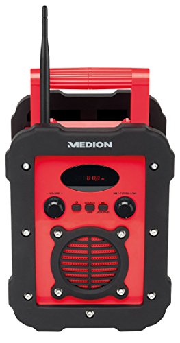 Preisvergleich Produktbild MEDION LIFE E66262 MD 84517 Spritzwassergeschütztes Freizeitradio / Baustellenradio, IP441, UKW / MW Radio, 50 Watt Lautsprecher, AUX Eingang, rot