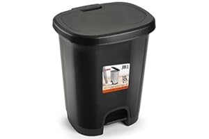 CABLEPELADO Cubo basura plástico, Cubo basura pedal, Papelera de pedal, Libre de BPA, 40 cm alto x 32 cm ancho x 28 cm fondo, Capacidad 18 Litros, Negro