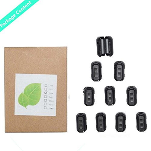AsiaLONG 10 Stück 7 mm Durchmesser Schwarz RFI Ferritkernfilter zum EMI Clip On Rauschunterdruecker-Kabel Ferritkern Filter (zur Geräuschunterdrückung, zum Aufstecken, aufsteckbar) - 7