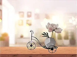 GIG Handicrafts Rickshaw Style Iron Wheel Planter Small Tabletop Planter Plant on Wheels and Floor Decorative Metal Rickshaw Planter Flower Planter Pot ( 35 cm x 18 cm x 23 cm, Black )