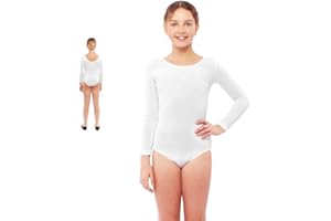 Partilandia Body o Maillot blanco manga larga para niña 6 años