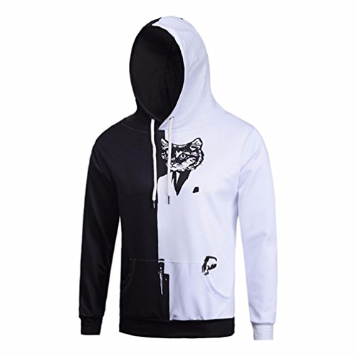 Preisvergleich Produktbild Elecenty Herren Katzendruck Jacke Kapuzenpullover,Winterpullover Sweatshirt Outwear Hoodie Männer Sweatjacke Kapuzensweater Strickpullover Kapuzenjacke Tops (L, Schwarz)
