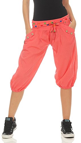 Malito Corto Bombacho Pantalón con Cinturón Baggy Aladin Boyfriend Sudadera 3416 Mujer Talla Única (Coral)